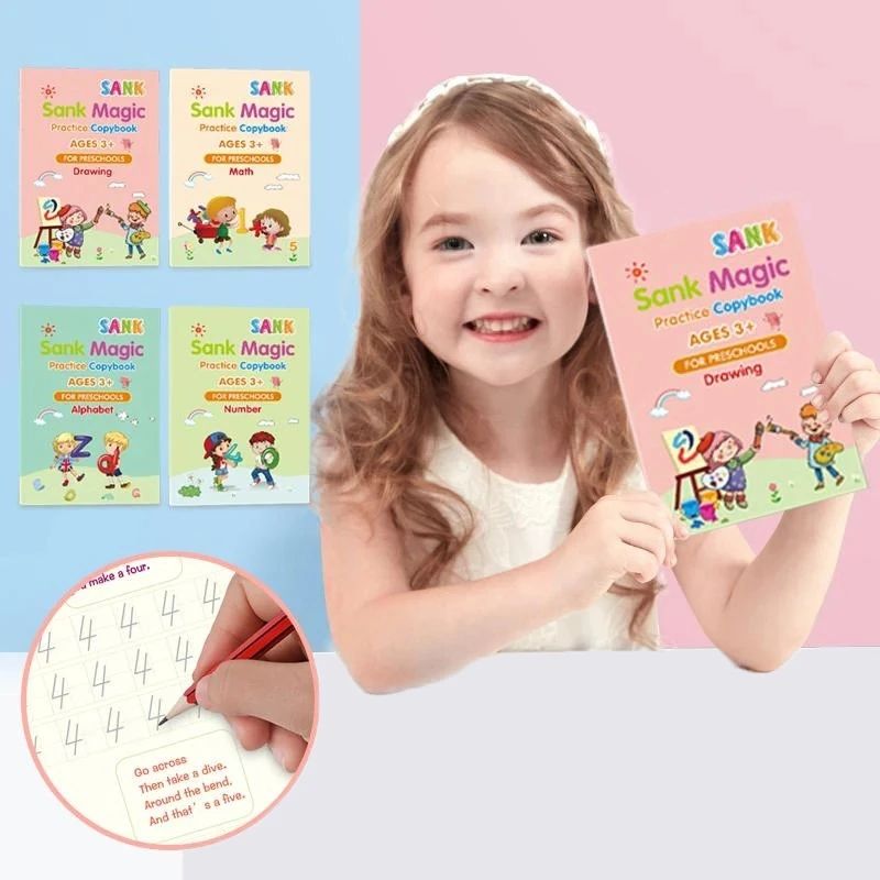 Reusable Magic Practice Copybook ( 4 BOOKS, 1 PEN, 1 GRIP, 10 REFILL )