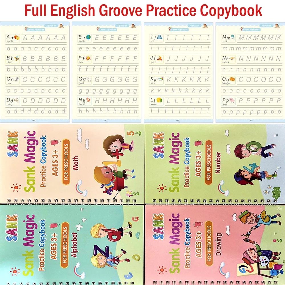 Reusable Magic Practice Copybook ( 4 BOOKS, 1 PEN, 1 GRIP, 10 REFILL )